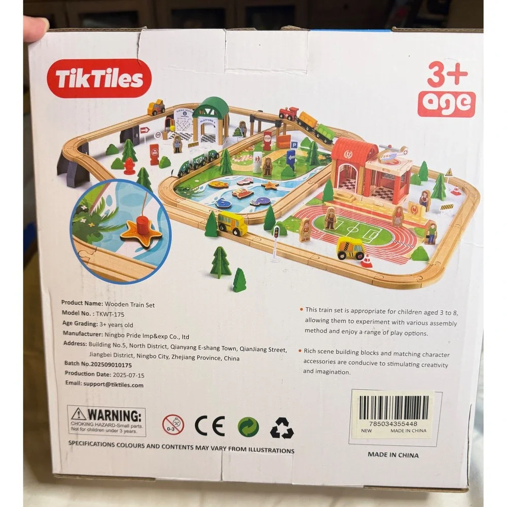TikTiles 175pcs Wooden Train Track Set STEM Toy Natural Wood Railway Kids